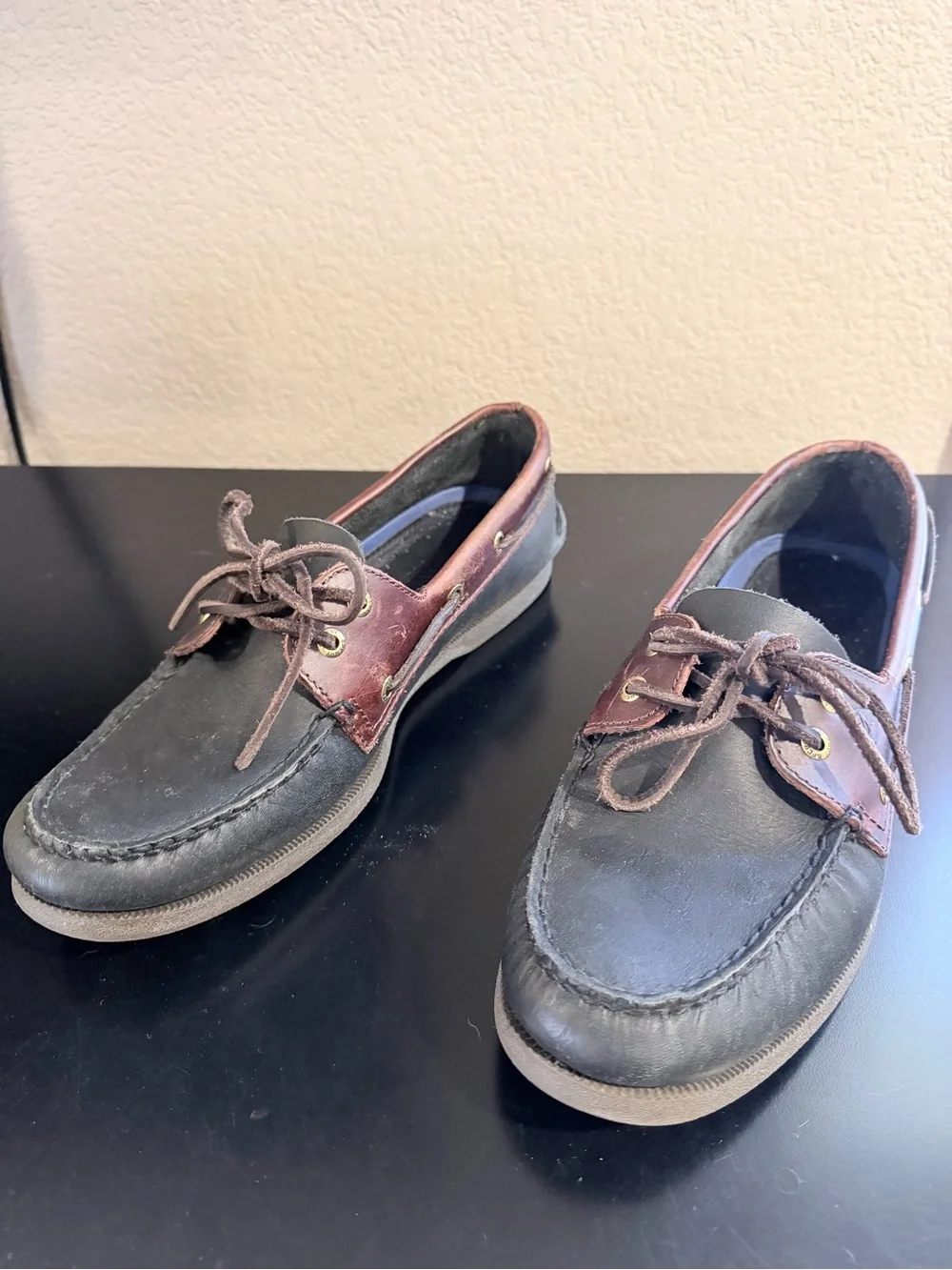 Men's Black and Brown Leather Sperry Boat Shoes